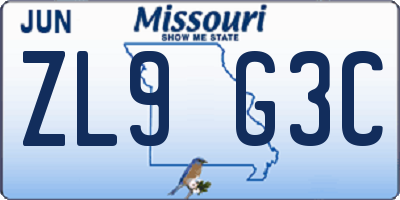 MO license plate ZL9G3C