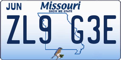MO license plate ZL9G3E