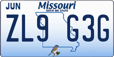 MO license plate ZL9G3G