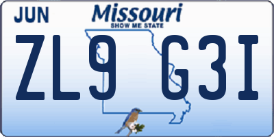 MO license plate ZL9G3I