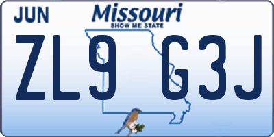 MO license plate ZL9G3J