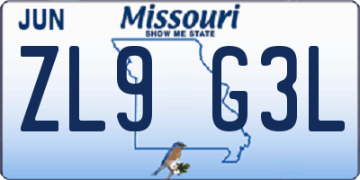 MO license plate ZL9G3L