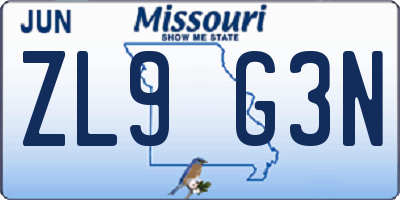 MO license plate ZL9G3N