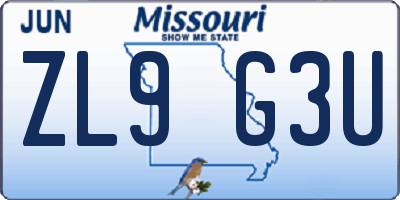 MO license plate ZL9G3U