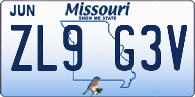 MO license plate ZL9G3V