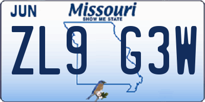 MO license plate ZL9G3W