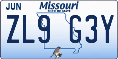 MO license plate ZL9G3Y
