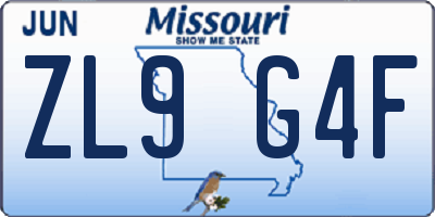 MO license plate ZL9G4F