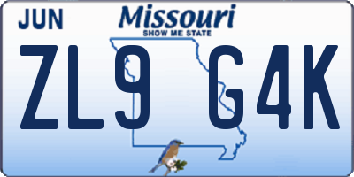MO license plate ZL9G4K
