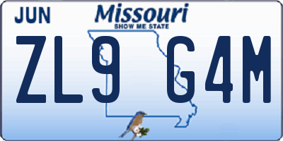 MO license plate ZL9G4M