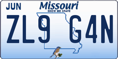 MO license plate ZL9G4N