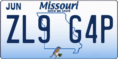 MO license plate ZL9G4P