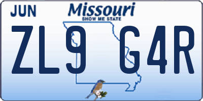 MO license plate ZL9G4R