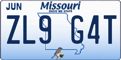 MO license plate ZL9G4T