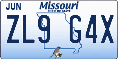 MO license plate ZL9G4X