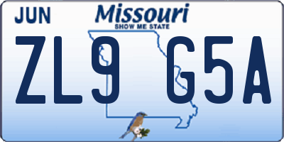 MO license plate ZL9G5A