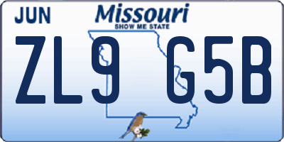 MO license plate ZL9G5B