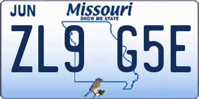 MO license plate ZL9G5E