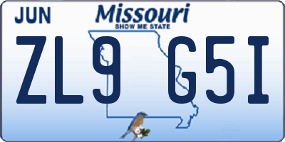 MO license plate ZL9G5I