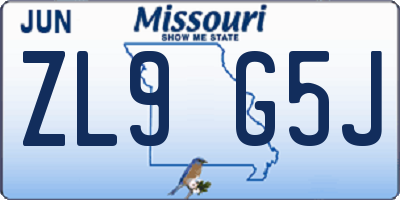 MO license plate ZL9G5J
