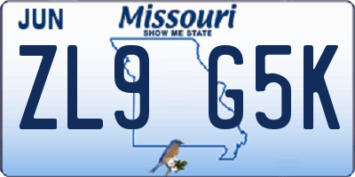 MO license plate ZL9G5K