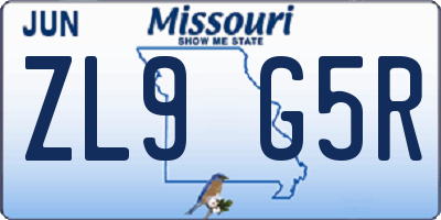 MO license plate ZL9G5R