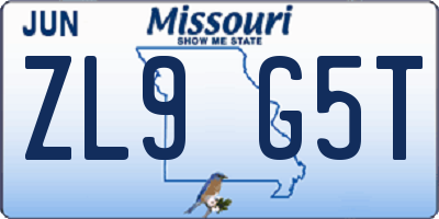 MO license plate ZL9G5T