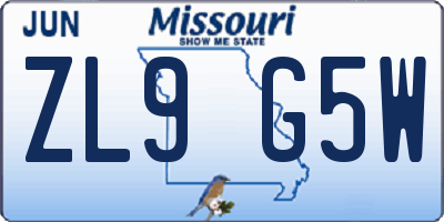 MO license plate ZL9G5W