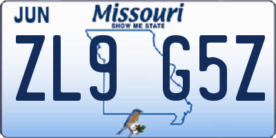MO license plate ZL9G5Z