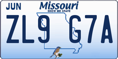 MO license plate ZL9G7A