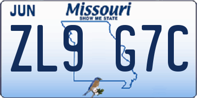 MO license plate ZL9G7C