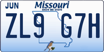 MO license plate ZL9G7H
