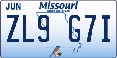 MO license plate ZL9G7I