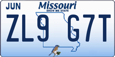 MO license plate ZL9G7T