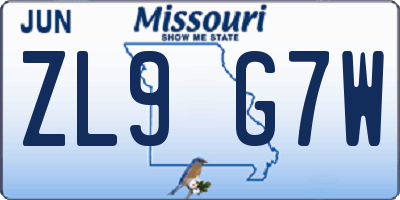MO license plate ZL9G7W