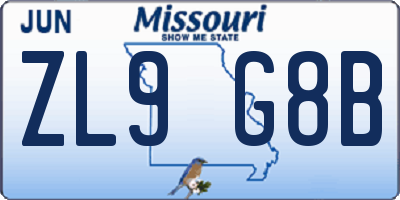 MO license plate ZL9G8B