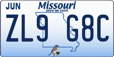 MO license plate ZL9G8C