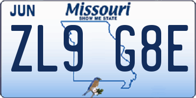 MO license plate ZL9G8E