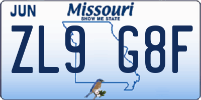 MO license plate ZL9G8F