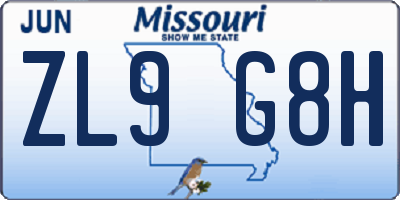 MO license plate ZL9G8H