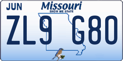 MO license plate ZL9G8O