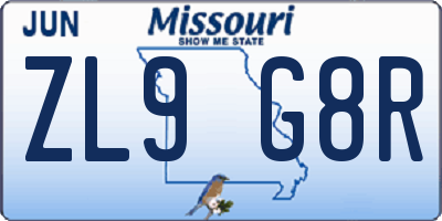 MO license plate ZL9G8R