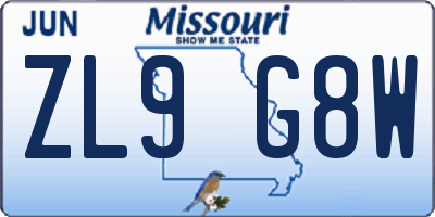 MO license plate ZL9G8W