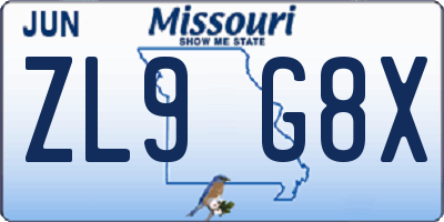 MO license plate ZL9G8X