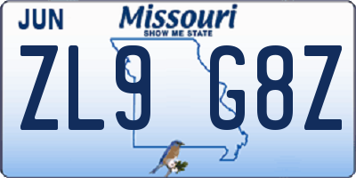 MO license plate ZL9G8Z