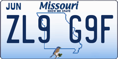 MO license plate ZL9G9F