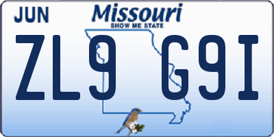 MO license plate ZL9G9I