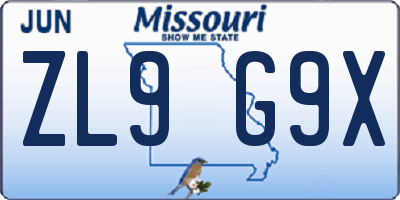 MO license plate ZL9G9X