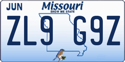 MO license plate ZL9G9Z