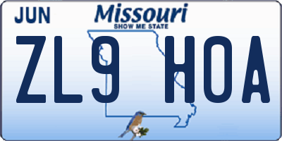 MO license plate ZL9H0A